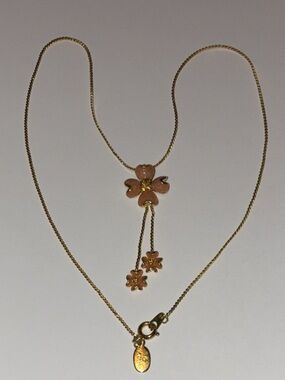Gold-Tone Pink Floral Drop Necklace